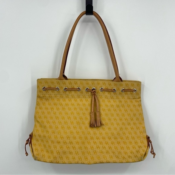 Vintage Dooney & Bourke DB canvas monogram signature tassel tote hand purse - Picture 1 of 13